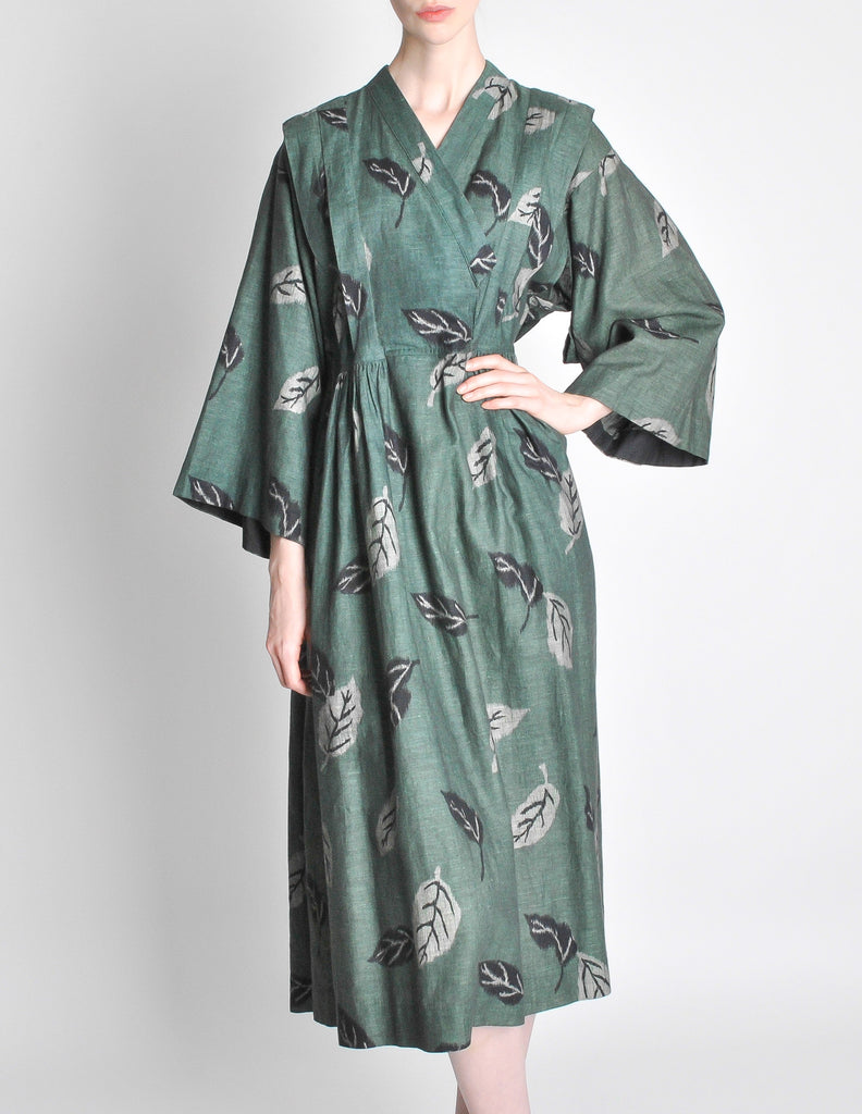 Kenzo Vintage Green Leaf Linen Kimono Dress Amarcord Vintage Fashion Kenzo Vintage Green Leaf Linen Kimono Dress Amarcord Vintage Fashion