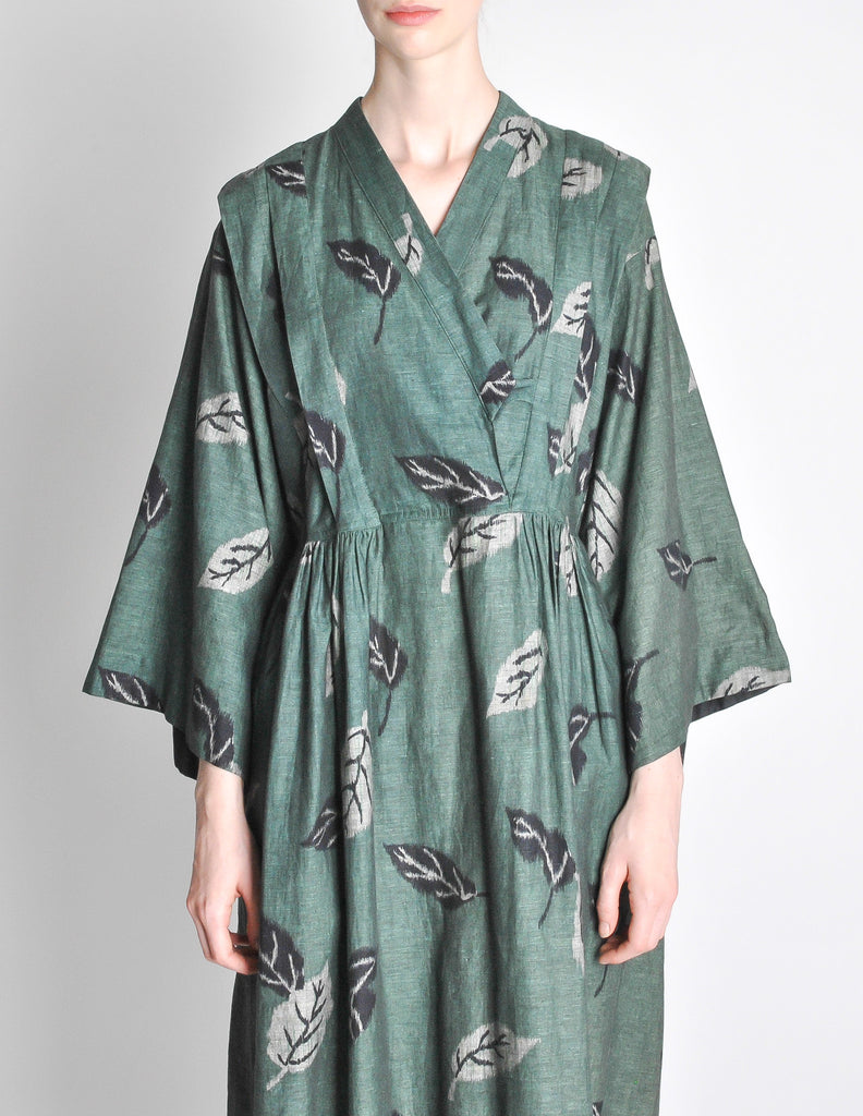 Kenzo Vintage Green Leaf Linen Kimono Dress Amarcord Vintage Fashion Kenzo Vintage Green Leaf Linen Kimono Dress Amarcord Vintage Fashion