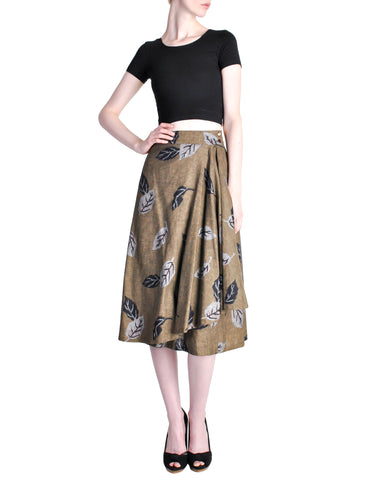 Kenzo Vintage Green Leaf Print Wrap Skirt - Amarcord Vintage Fashion
 - 1
