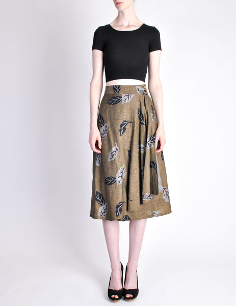 Kenzo Vintage Green Leaf Print Wrap Skirt