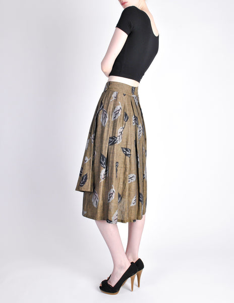 Kenzo Vintage Green Leaf Print Wrap Skirt