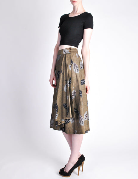 Kenzo Vintage Green Leaf Print Wrap Skirt