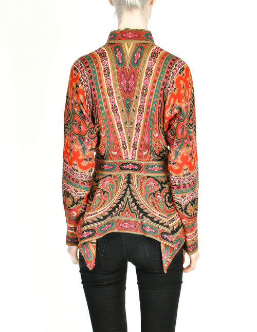 KENZO ヴィンテージ　シアーフラワー　シルクシャツ　38 Kenzo Vintage Floral Paisley Wool Scarf Hem Top – Amarcord Vintage