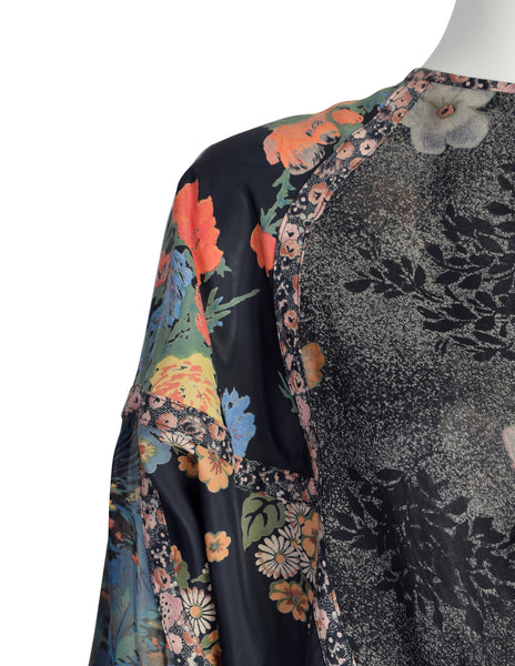 Koos van den Akker Vintage Patchwork Mixed Floral Silk Chiffon Shirt