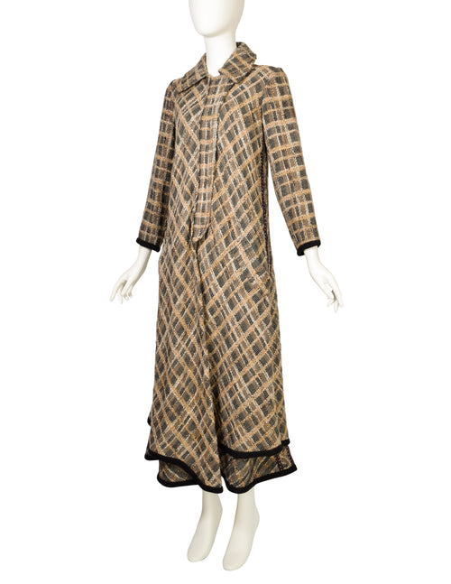 Koos van den Akker Vintage Brown Black Plaid Boucle Knit Layered