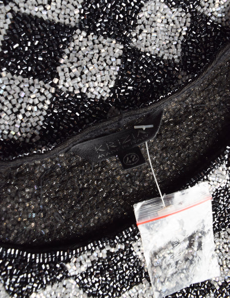 Krizia Vintage Archival Black and Iridescent Silver Beaded Checkerboard Cropped Top & Shrug Set