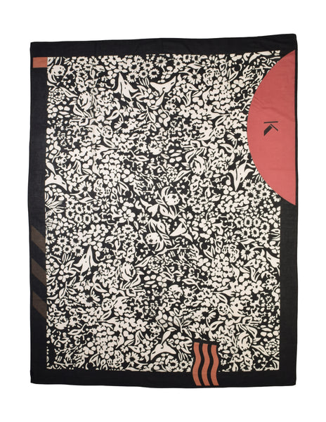 Krizia Vintage Black White Brown Floral Oversized Cotton Pareo Sarong Wrap Scarf