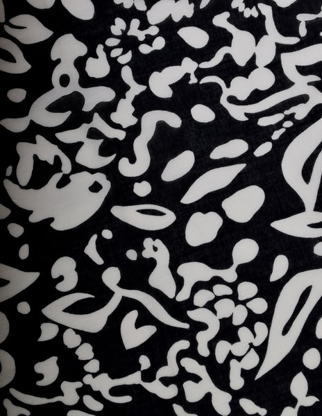 Krizia Vintage Black White Brown Floral Oversized Cotton Pareo Sarong Wrap Scarf