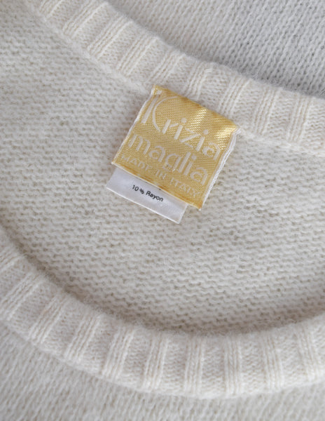 Krizia Vintage 1980s Incredible Colorful Butterfly Mandolin Cream Wool Angora Sweater