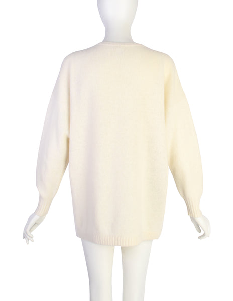 Krizia Vintage 1980s Incredible Colorful Butterfly Mandolin Cream Wool Angora Sweater