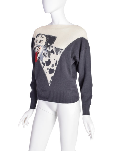 Krizia Vintage Grey White Dalmatian Dog Novelty Knit Wool Sweater