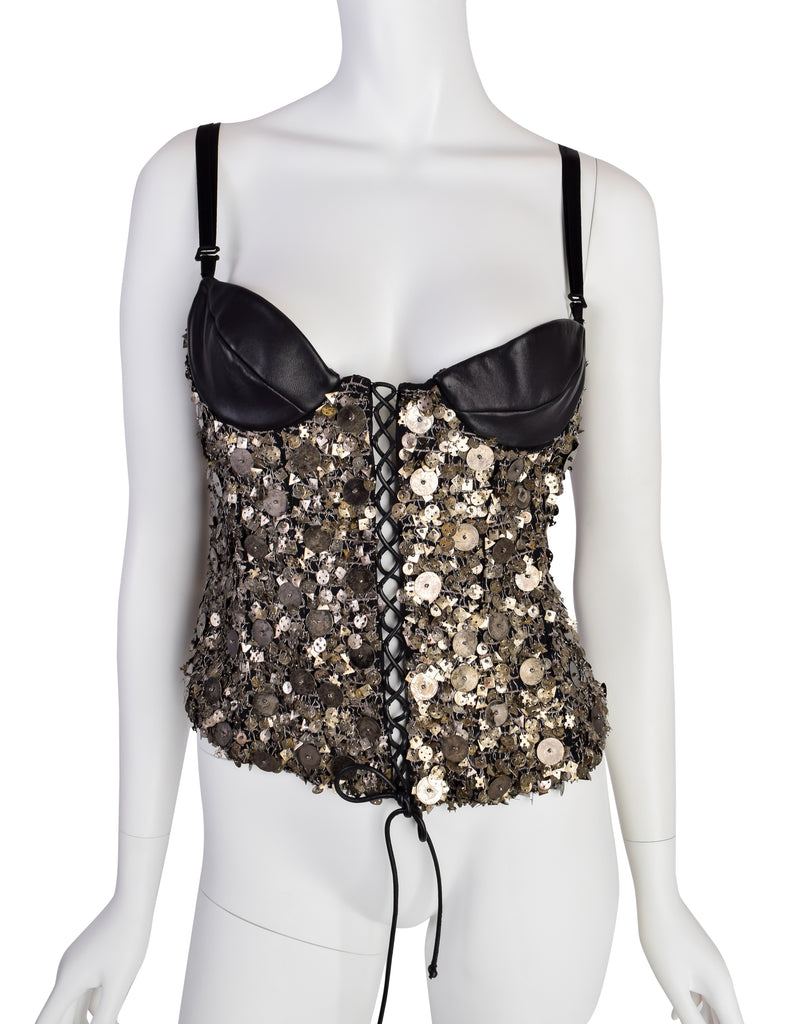 Krizia Vintage AW 2004 Black Leather Silk Brass Metal