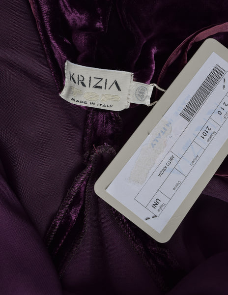 Krizia Vintage Archival Mulberry Velvet Plunging Neckline Ultra Low Back Gown with Train