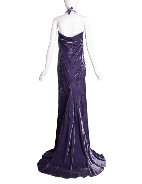 Krizia Vintage AW 2009 Archival Lavender Velvet Draping Halter Gown with Train
