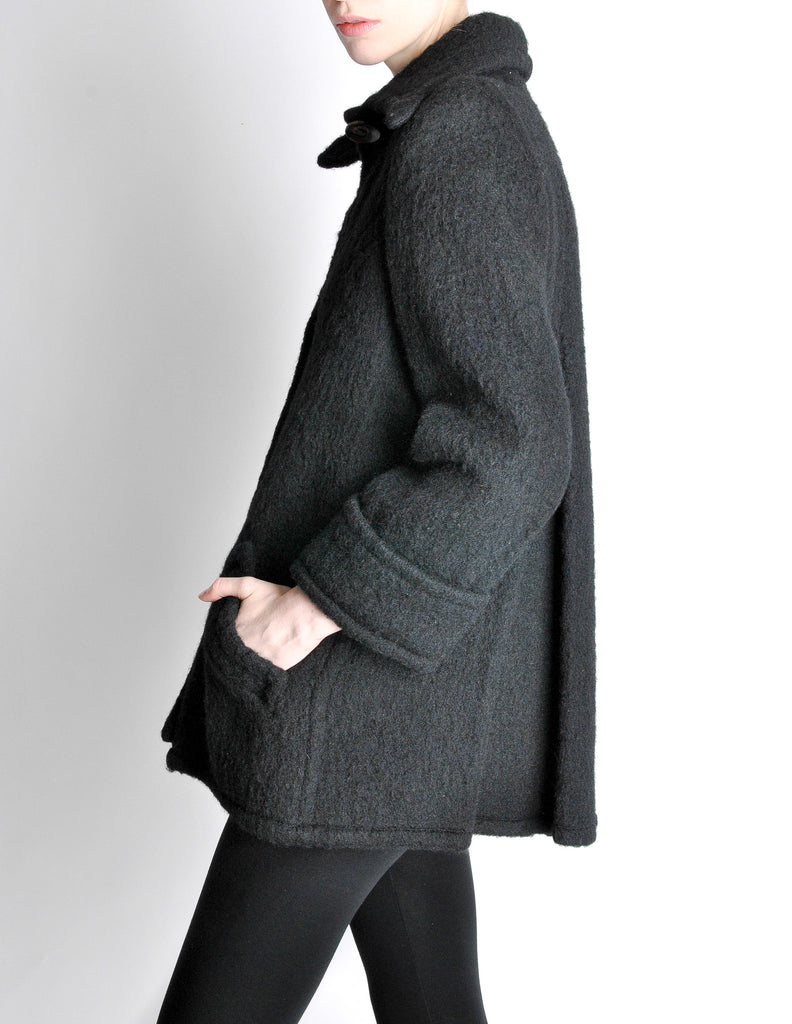 Krizia Vintage Black Fuzzy Wool Coat Amarcord Vintage Fashion