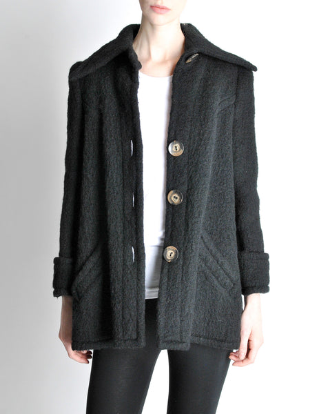 Krizia Vintage Black Fuzzy Wool Coat