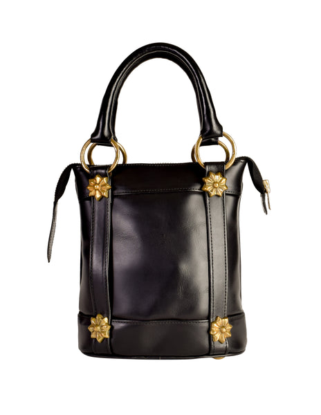 EnSoie Zurich L'Histoire des Lapins 1990s Rustic Black Leather Tote Handbag