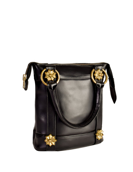 EnSoie Zurich L'Histoire des Lapins 1990s Rustic Black Leather Tote Handbag