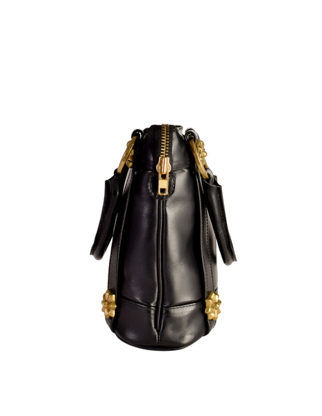 EnSoie Zurich L'Histoire des Lapins 1990s Rustic Black Leather Tote Handbag
