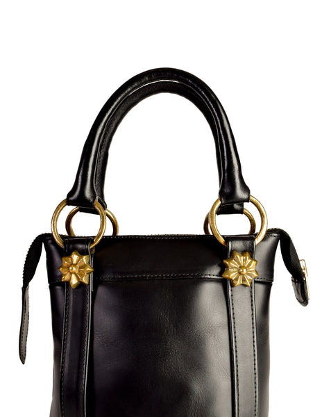 EnSoie Zurich L'Histoire des Lapins 1990s Rustic Black Leather Tote Handbag