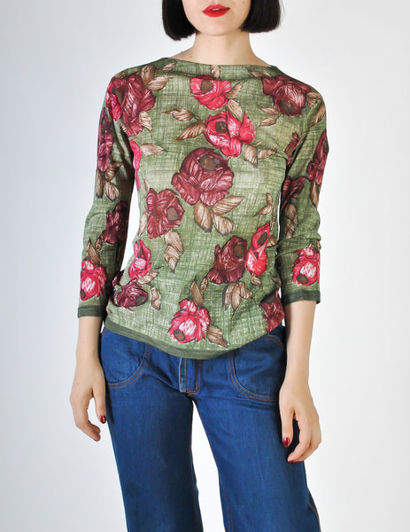La Duchesse Vintage Artsy Rose Print Jersey Top - Amarcord Vintage Fashion
 - 2