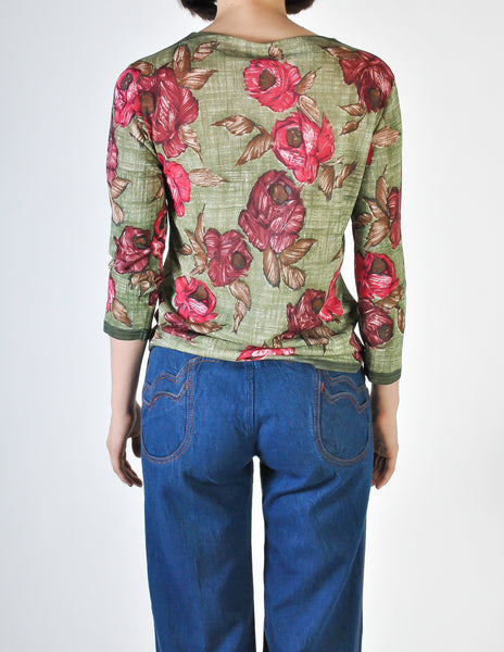 La Duchesse Vintage Artsy Rose Print Jersey Top - Amarcord Vintage Fashion
 - 4