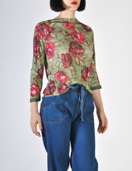 La Duchesse Vintage Artsy Rose Print Jersey Top - Amarcord Vintage Fashion
 - 5