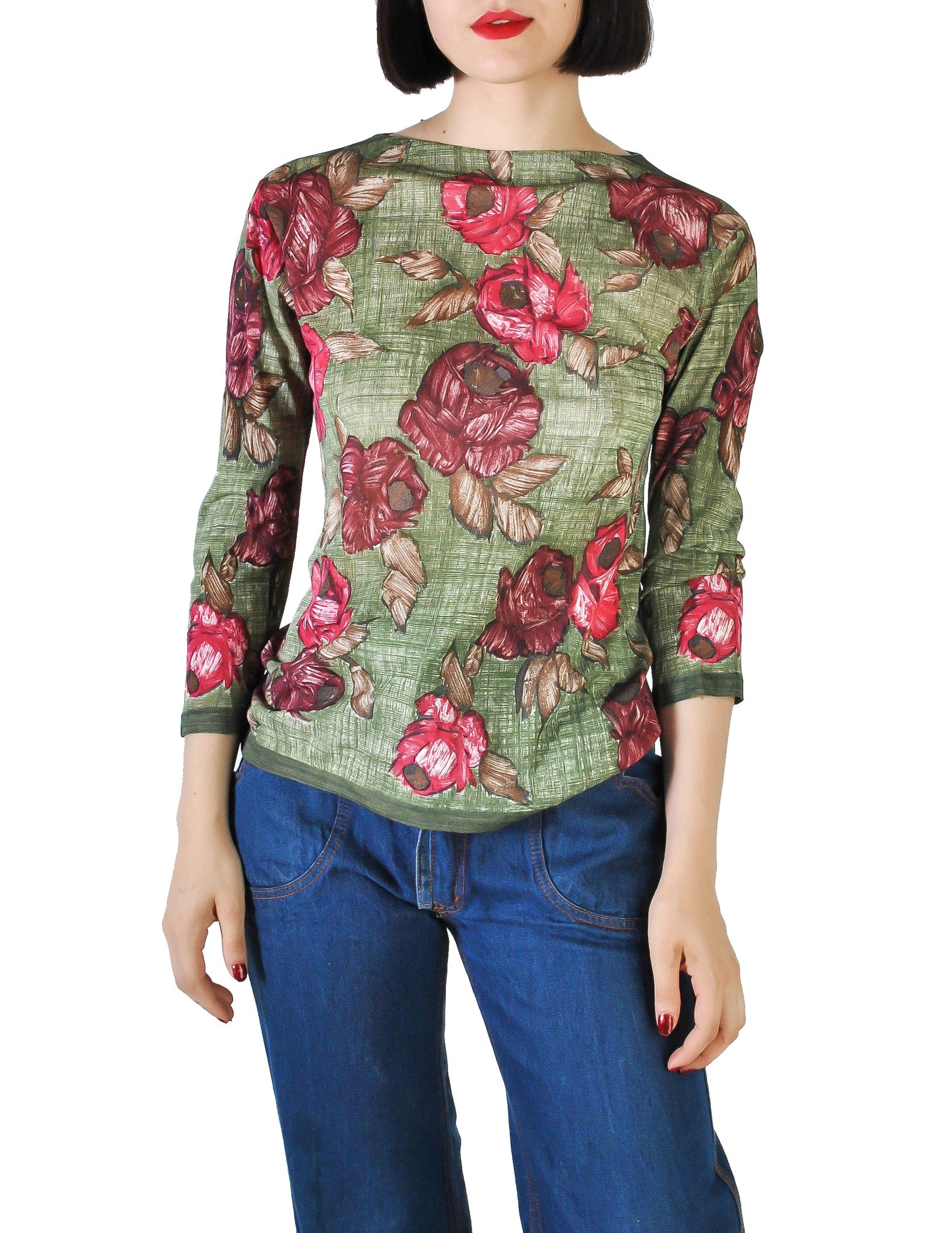 La Duchesse Vintage Artsy Rose Print Jersey Top - Amarcord Vintage Fashion
 - 1