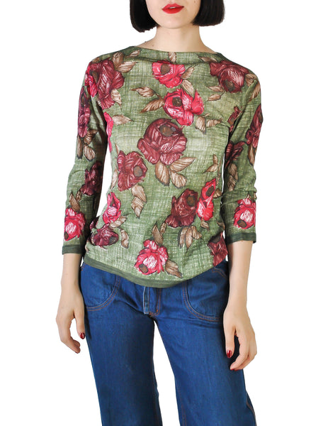 La Duchesse Vintage Artsy Rose Print Jersey Top - Amarcord Vintage Fashion
 - 1