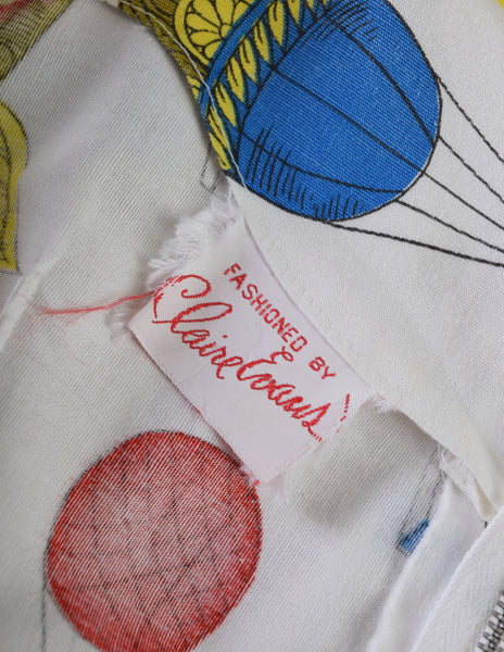 Claire Evans Vintage 1950s White Hot Air Balloon Novelty Print Sun Dress