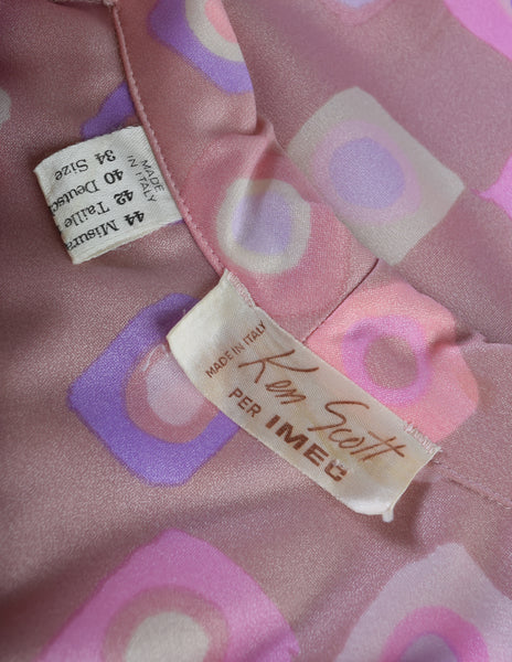 Ken Scott Vintage 1970s Pink Purple Op Art Maxi Shirt Dress