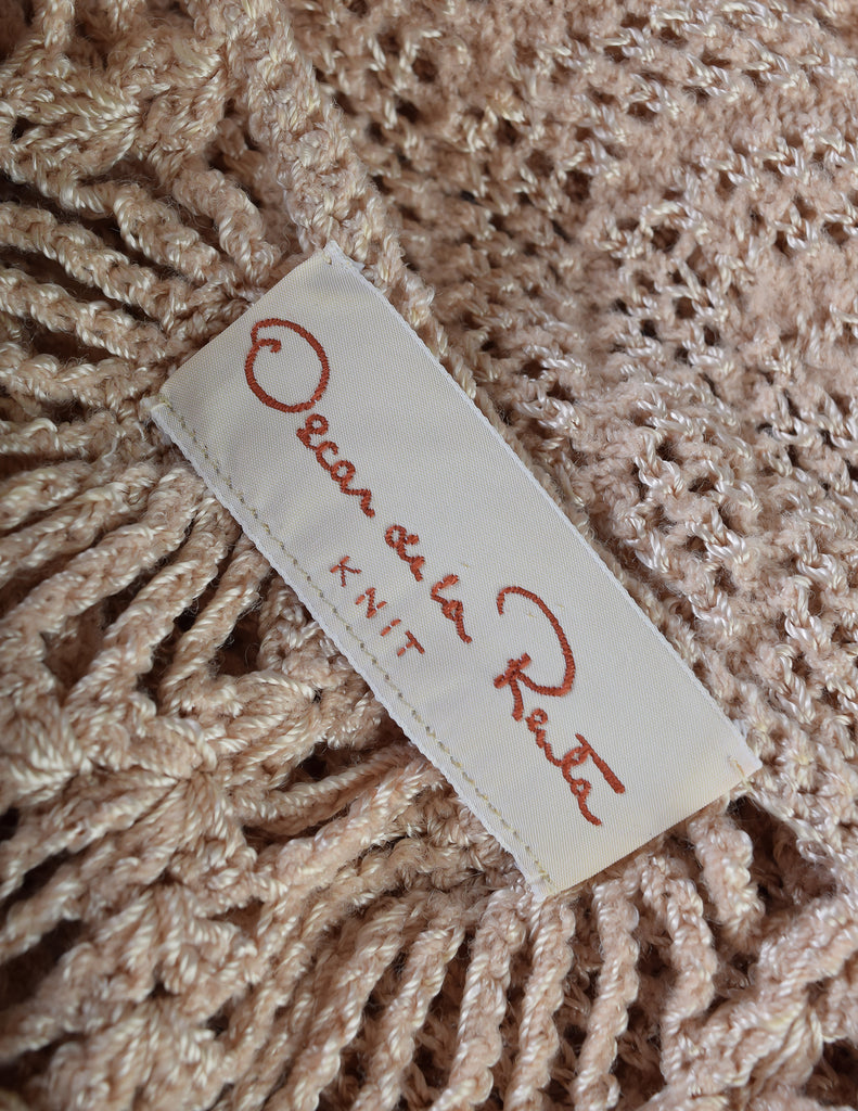 Oscar de la Renta Vintage Beige Chenille Chevron Open Knit Crochet