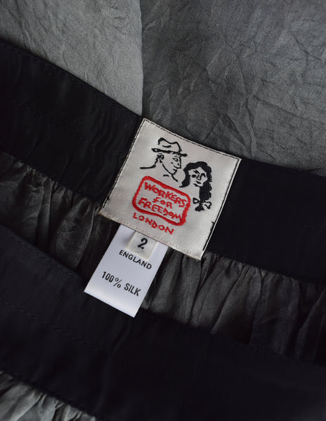 Workers for Freedom Vintage 1990s Grey Black Tie Dye Silk Flowing Scarf Hem Skirt