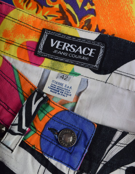 Versace Vintage NY Big City Statue of Liberty Multicolor Print Denim Skirt
