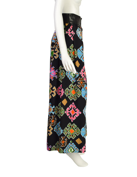 Lanvin Vintage 1971 Black Vivid Multicolor Geometric Print Maxi Skirt