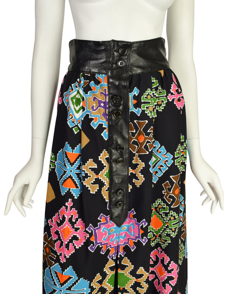 Lanvin Vintage 1971 Black Vivid Multicolor Geometric Print Maxi Skirt