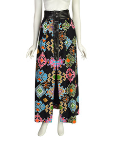 Lanvin Vintage 1971 Black Vivid Multicolor Geometric Print Maxi Skirt