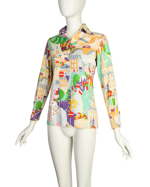 Lanvin Vintage 1970s Parisian Arc de Triomphe Novelty Print Cotton Jacquard Shirt