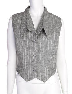 Lanvin Vintage Stunning Grey Striped Cropped Cross-Over Back Button Up Gilet Top