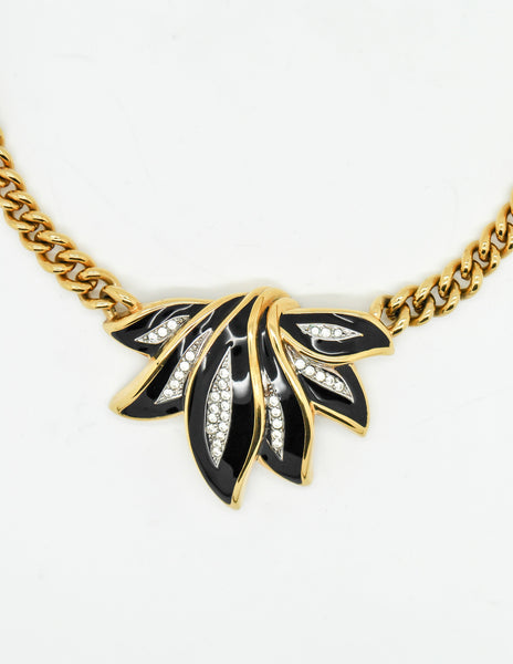 Lanvin Vintage Enamel Rhinestone Lotus Necklace