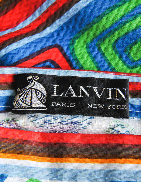 Lanvin Vintage Multicolor Graphic Floral Print One-Shoulder Maxi Dress