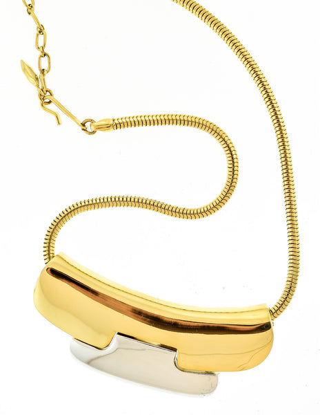 Lanvin Vintage Gold & Silver Modernist Choker Necklace - Amarcord Vintage Fashion
 - 3