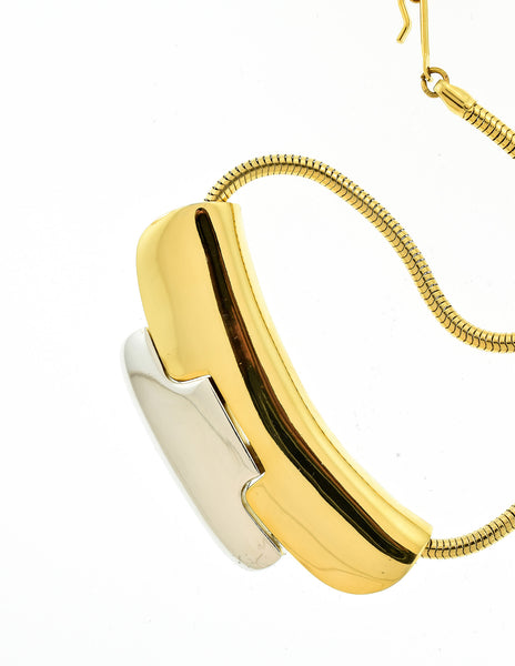 Lanvin Vintage Gold & Silver Modernist Choker Necklace - Amarcord Vintage Fashion
 - 4