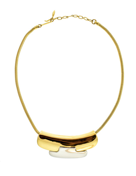 Lanvin Vintage Gold & Silver Modernist Choker Necklace