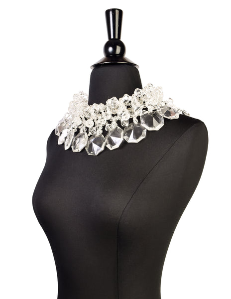 Vintage 1980s Oversized Clear Beaded Statement Necklace