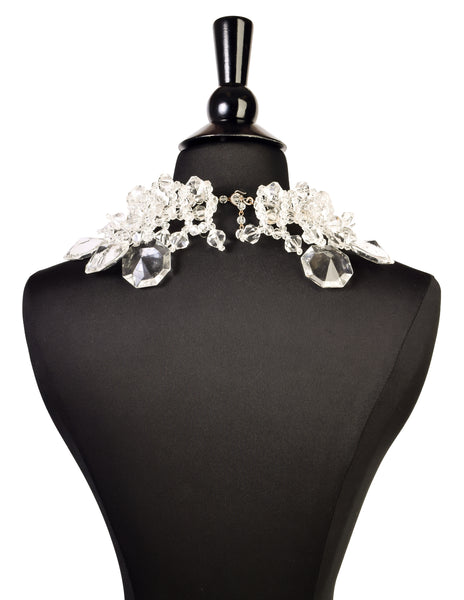 Vintage 1980s Oversized Clear Beaded Statement Necklace