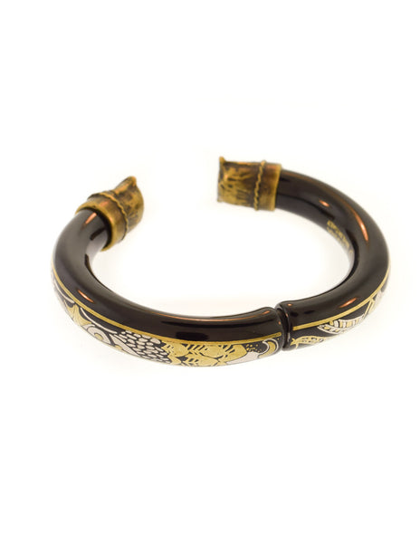 Laurana Vintage Black Gold Silver Enamel Owl Bracelet