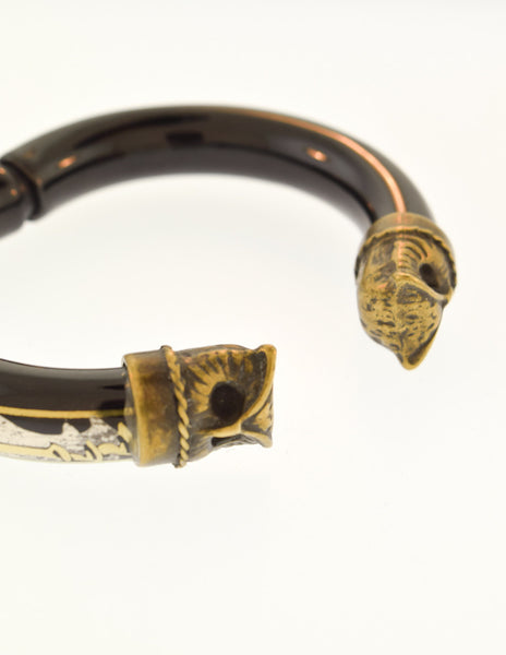 Laurana Vintage Black Gold Silver Enamel Owl Bracelet