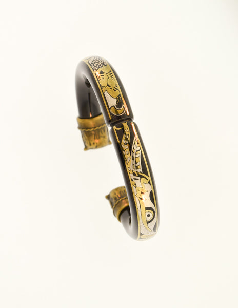 Laurana Vintage Black Gold Silver Enamel Owl Bracelet
