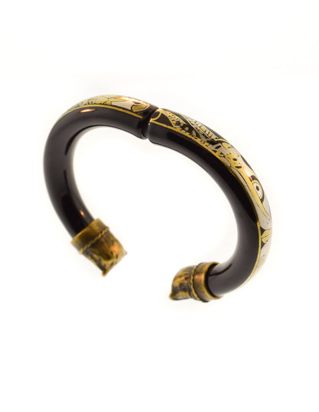 Laurana Vintage Black Gold Silver Enamel Owl Bracelet